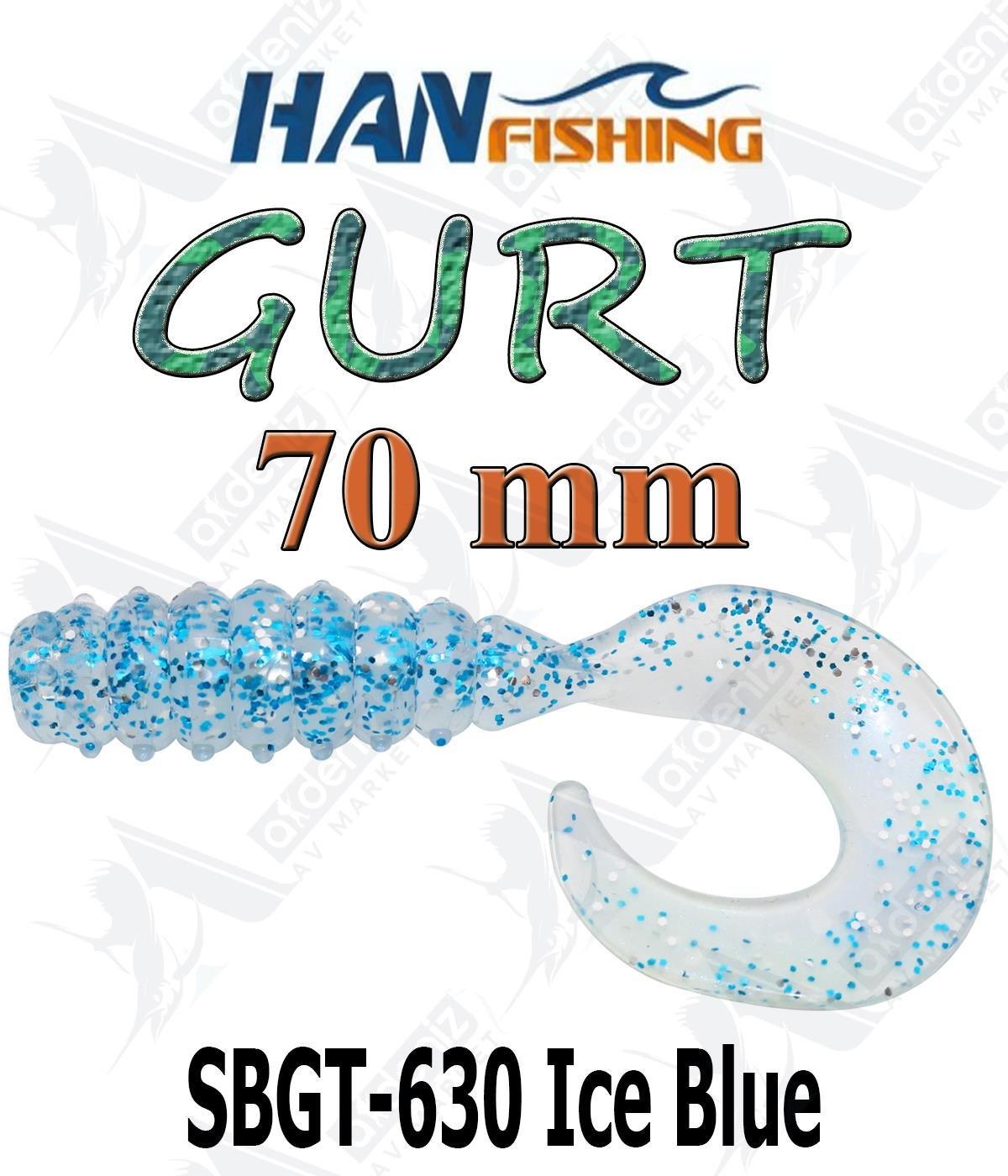 Hanfish Gurt 70 mm Orak Kuyruk Lrf-Spin Silikon Kurt 8' li Paket #SBGT-630 Ice BlueHAN FİSHİNG