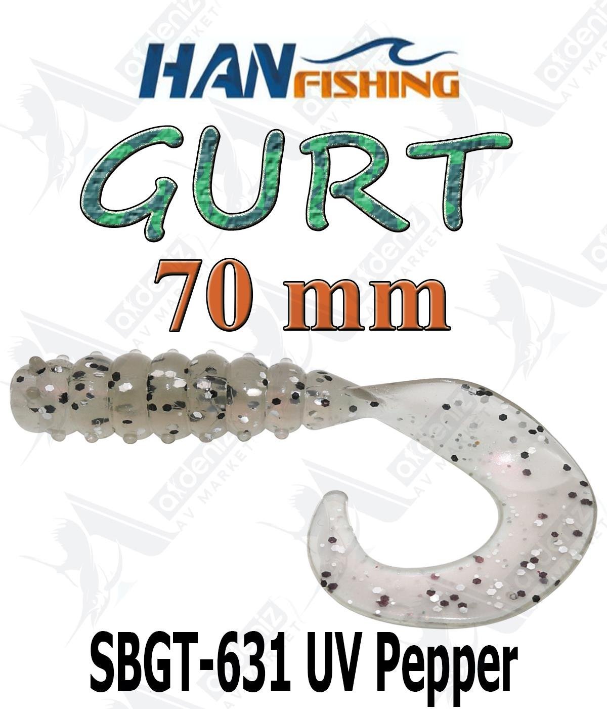 Hanfish Gurt 70 mm Orak Kuyruk Lrf-Spin Silikon Kurt 8' li Paket #SBGT-631 UV PepperHAN FİSHİNG