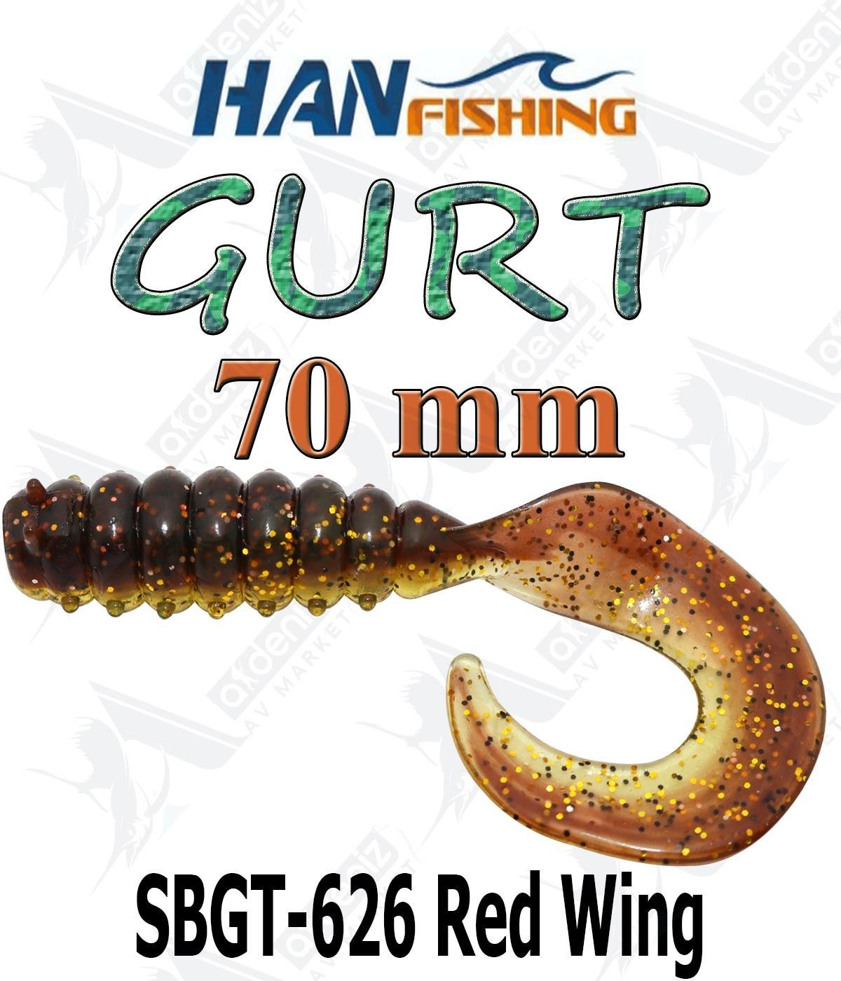 Hanfish Gurt 70 mm Orak Kuyruk Lrf-Spin Silikon Kurt 8' li Paket #SBGT-626 Red WingHAN FİSHİNG