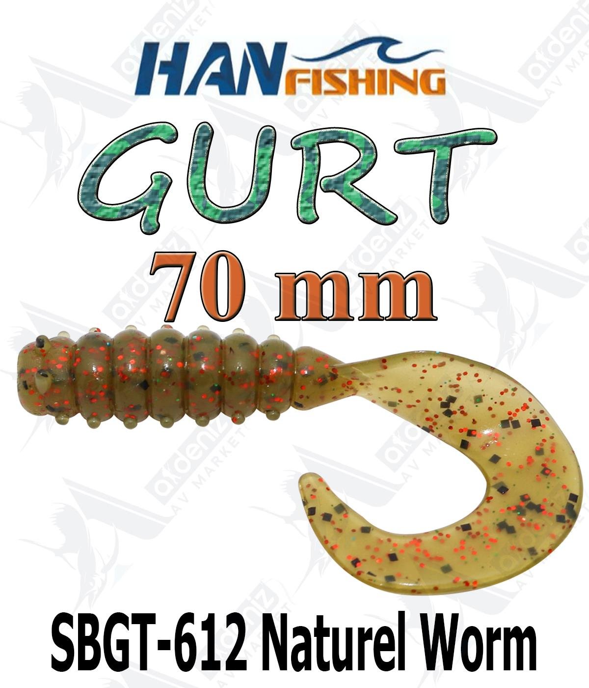 Hanfish Gurt 70 mm Orak Kuyruk Lrf-Spin Silikon Kurt 8' li Paket #SBGT-612 Naturel WormHAN FİSHİNG