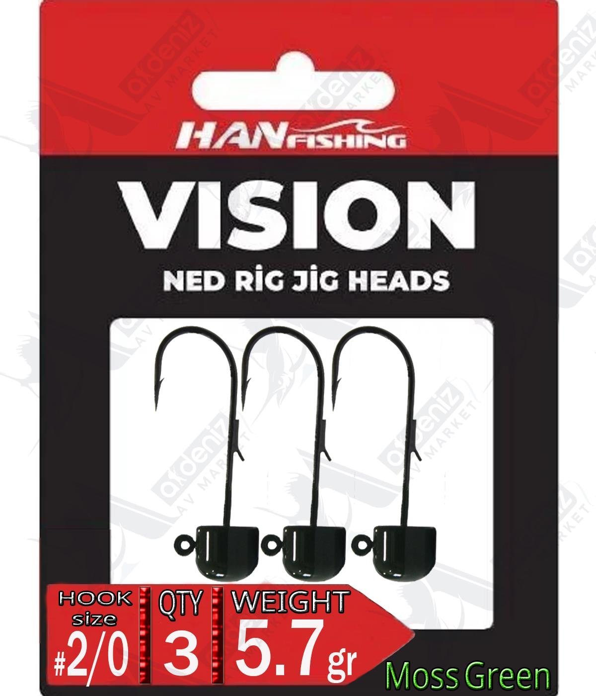 Hanfish Jighead Vision Ned Rig Green MJG-20-5,7 Hook Size:2/0 Weight:5.7 Gr (3 Pcs)HAN FİSHİNG