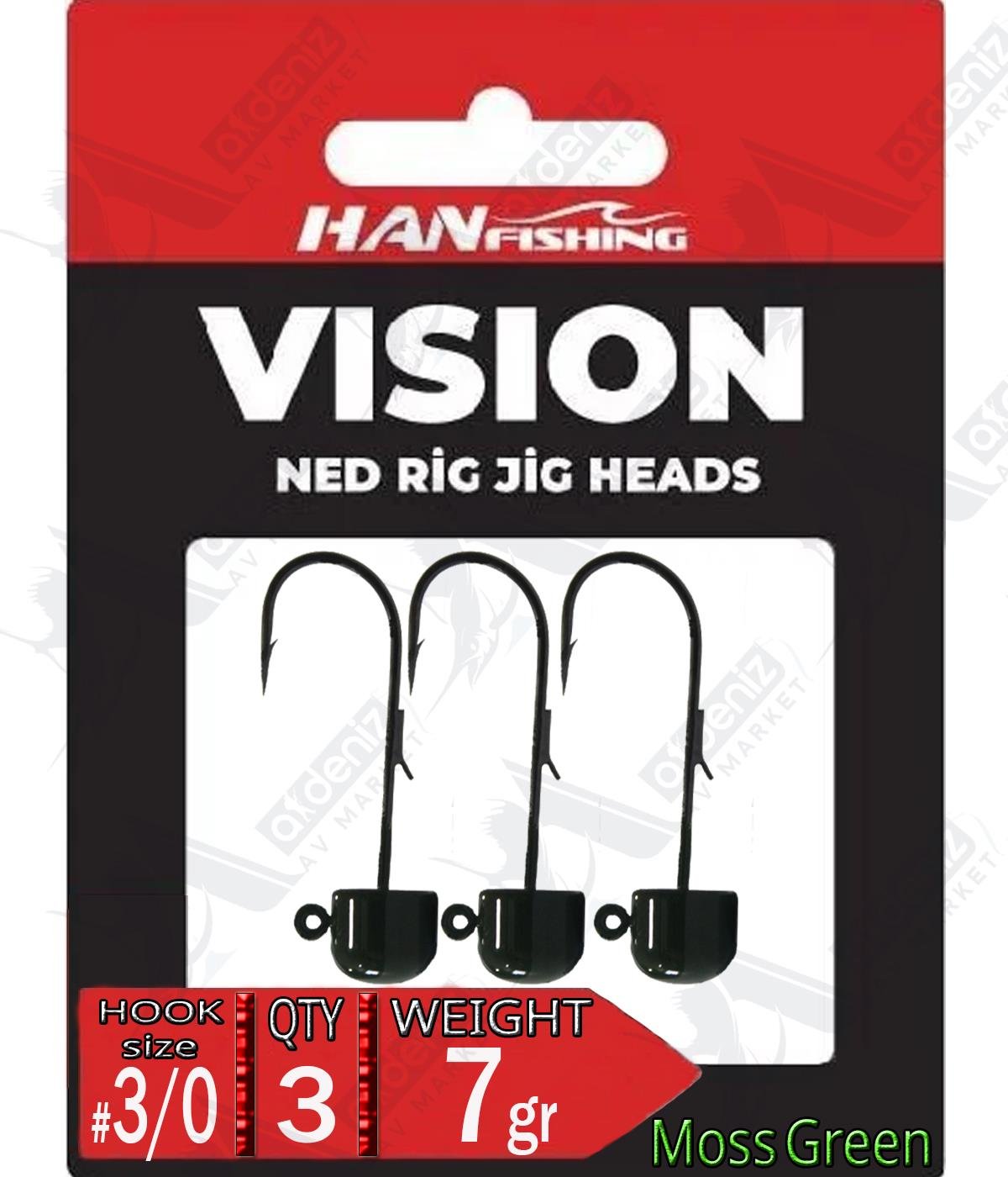 Hanfish Jighead Vision Ned Rig Green MJG-30-7 Hook Size:3/0 Weight:7 Gr (3 Pcs)HAN FİSHİNG