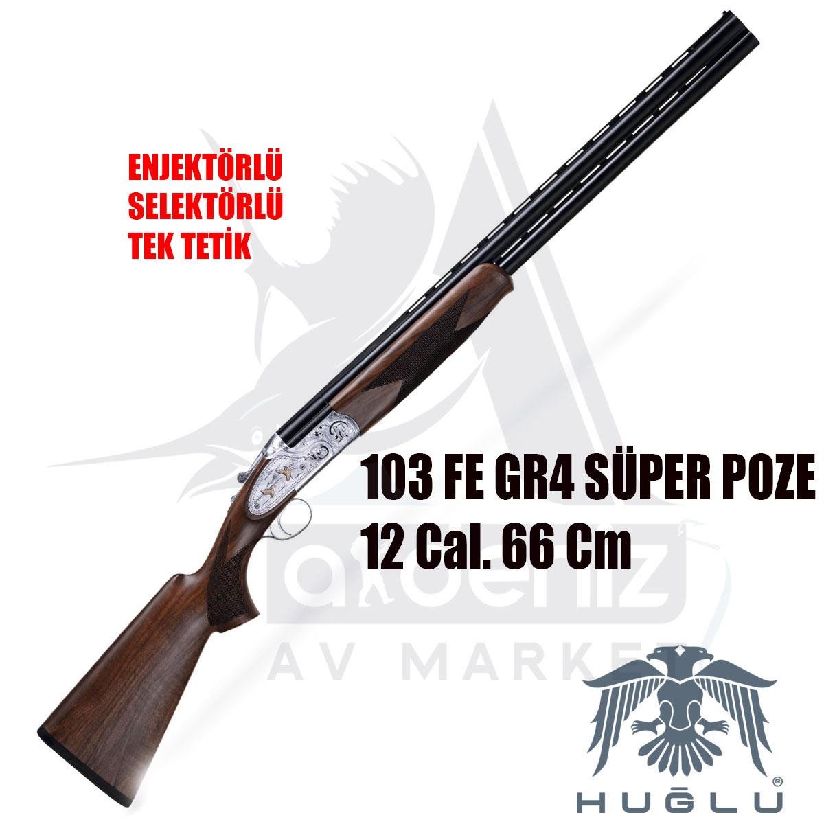 Huğlu 103 FE GR4 Süper Poze 12 cal. 66 cm Beyaz Yivsiz Av TüfeğiHUĞLU