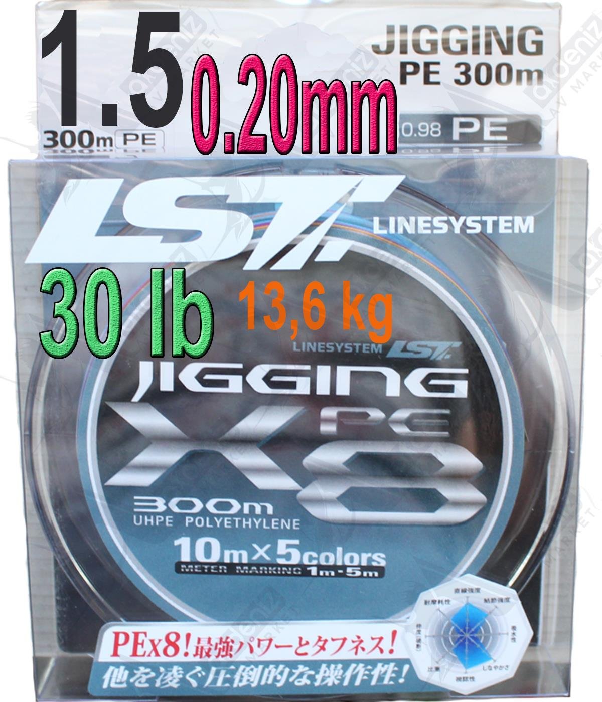 Linesystem Jigging X8 İp Misina PE 1.5 0.20MM 30LB/13,6KG 300MT Multicolor.LİNESYSTEM