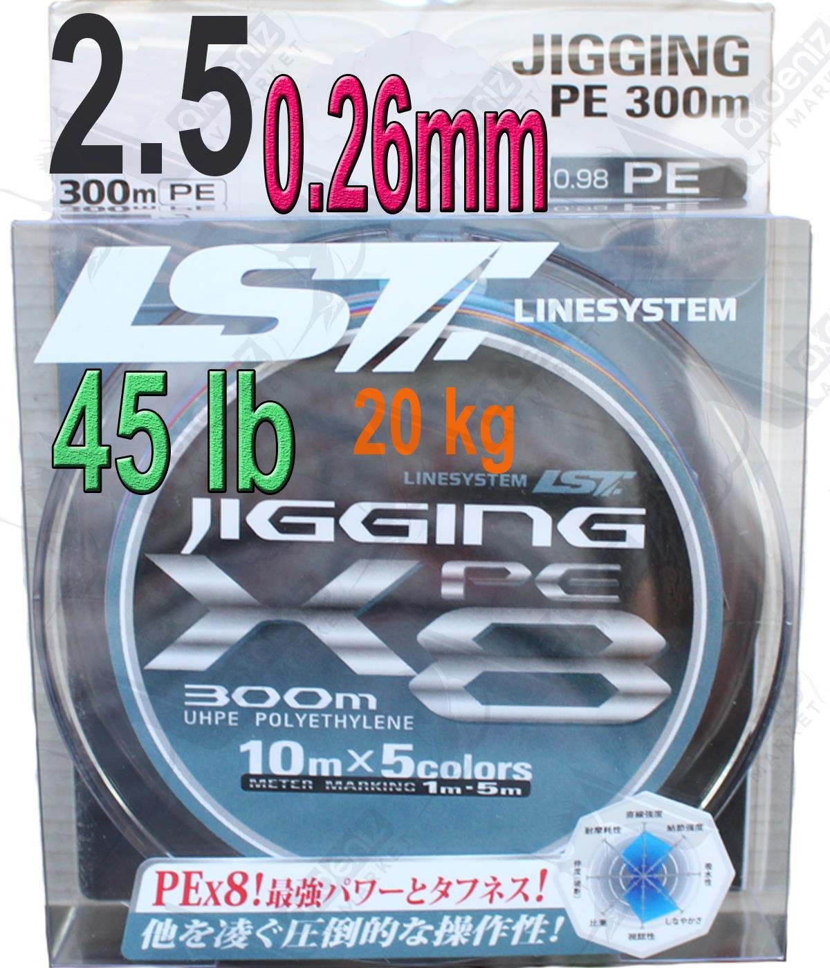 Linesystem Jigging X8 İp Misina PE 2.5 0.26MM 45LB/20KG 300MT Multicolor.LİNESYSTEM