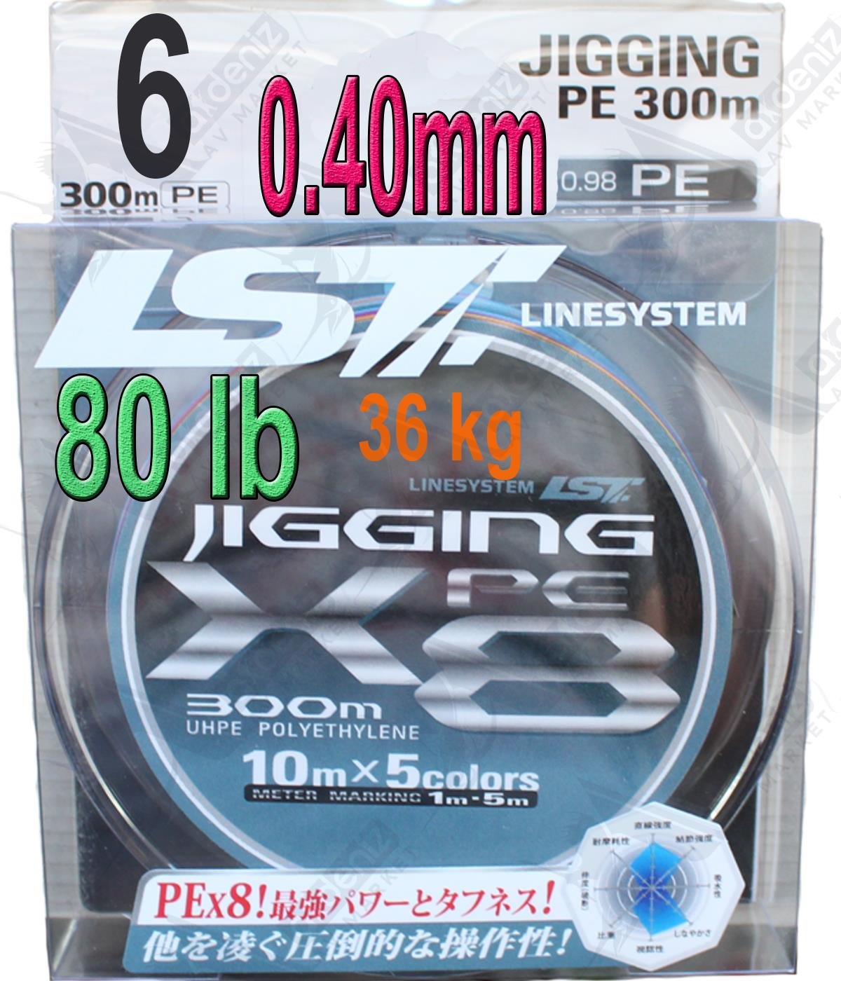 Linesystem Jigging X8 İp Misina PE 6 0.40MM 80LB/36KG 300MT Multicolor.LİNESYSTEM