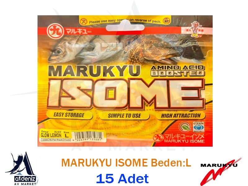 MARUKYU İsome L (Large) Lrf Silikon Kurt Yem 11cm 15pcs #IS-07 Glow Lemon