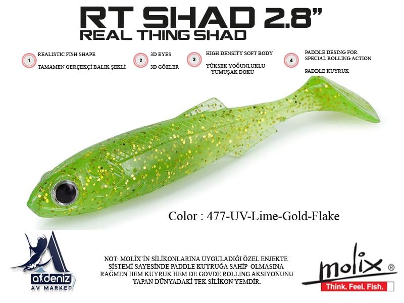 Molix RT Real Thing Shad 2.8'' 7cm. #477 UV Lime Gold Flake (6 pcs)