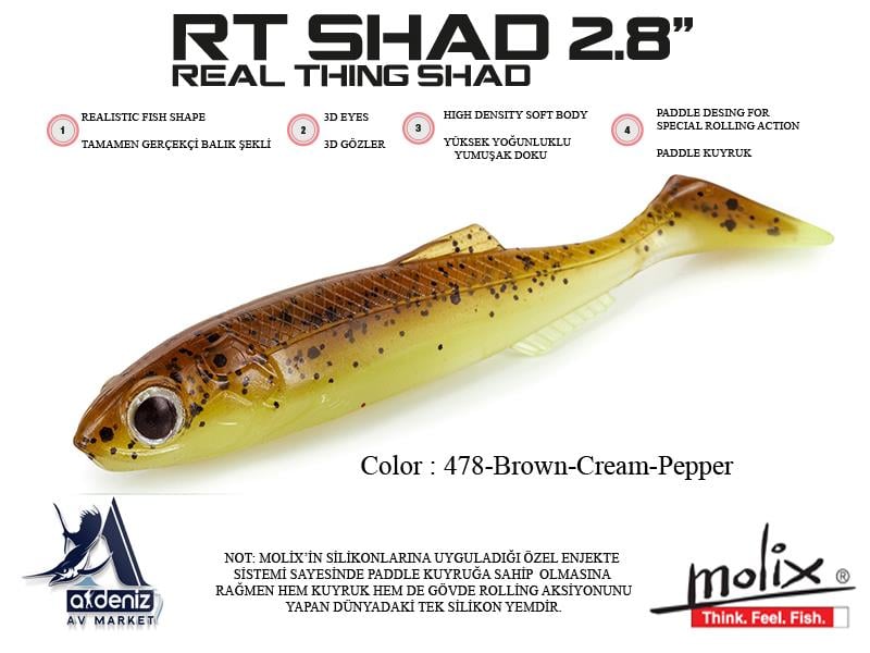 Molix RT Real Thing Shad 2.8'' 7cm. #478 UV Brown Cream Pepper (6 pcs)