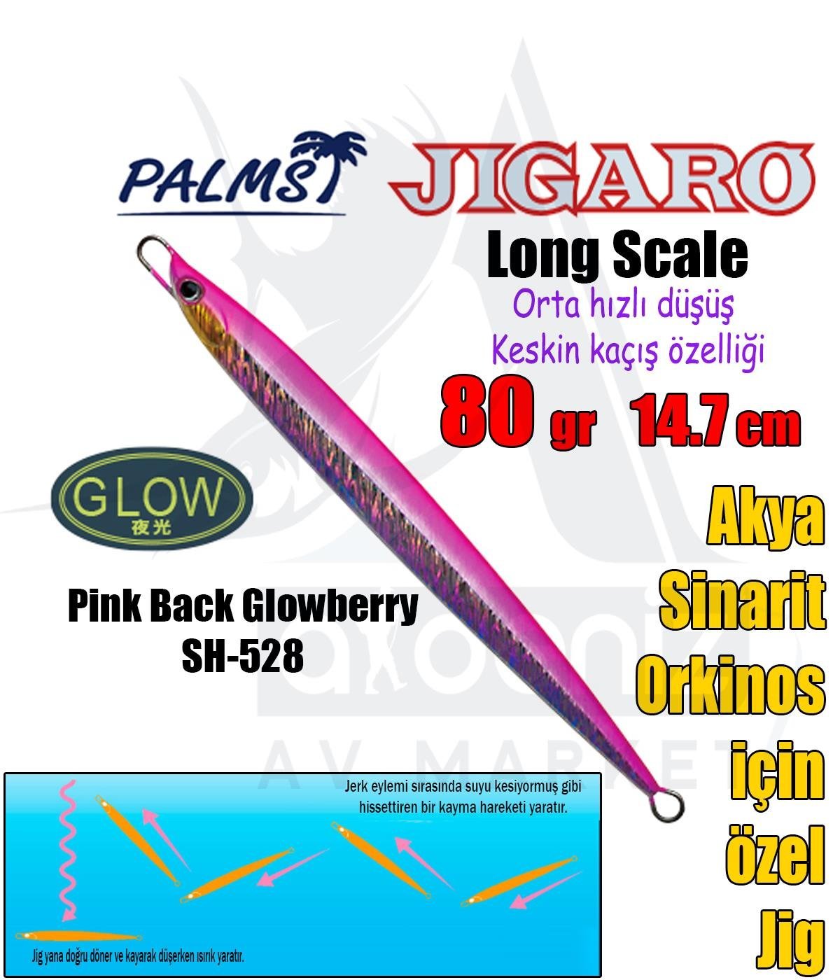 PALMS Jigaro Long Scale 80gr 14.7cm Jig Yem Color: SH-528 Pink Back GlowberryPALMS