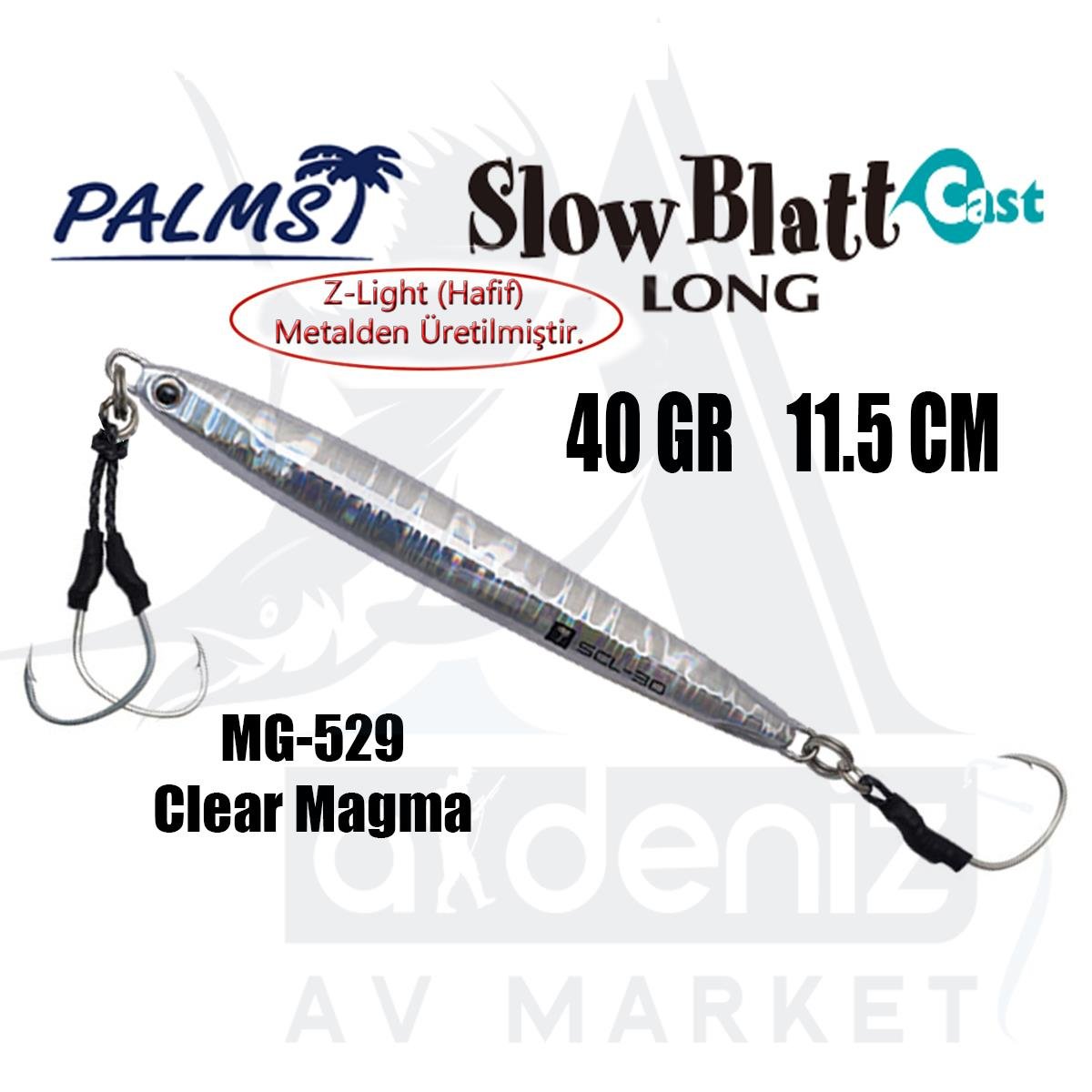 PALMS Slow Blatt Cast Long Jig 40gr 11.5cm Jig Yem Color: MG-529 Clear MagmaPALMS