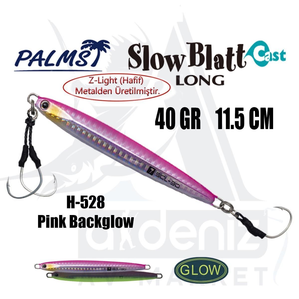 PALMS Slow Blatt Cast Long Jig 40gr 11.5cm Jig Yem Color: H-528 Pink BackglowPALMS