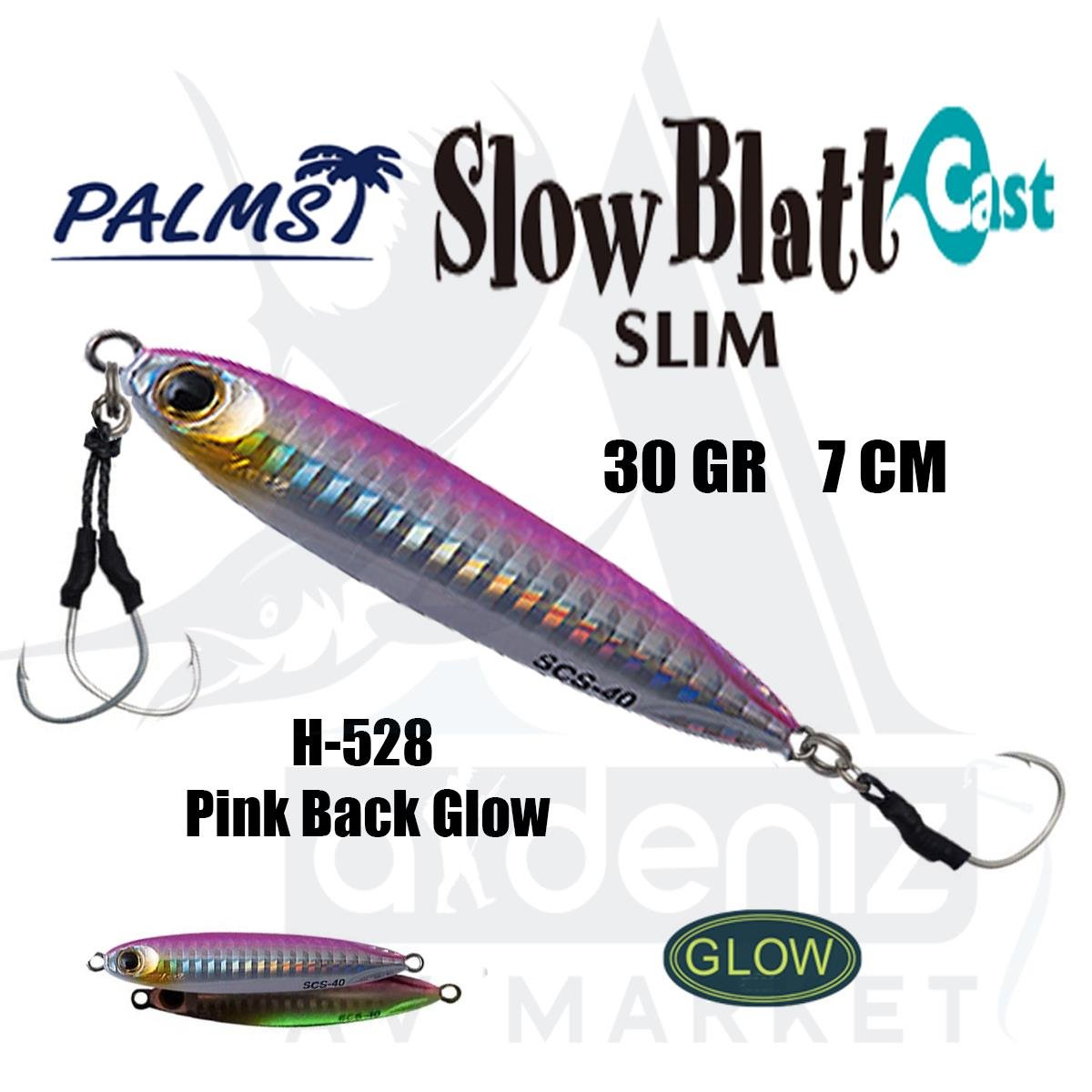 PALMS Zetz Slow Blatt Cast Slim Jig 30gr 7cm Jig Yem Color: H-528 Pink BackglowPALMS