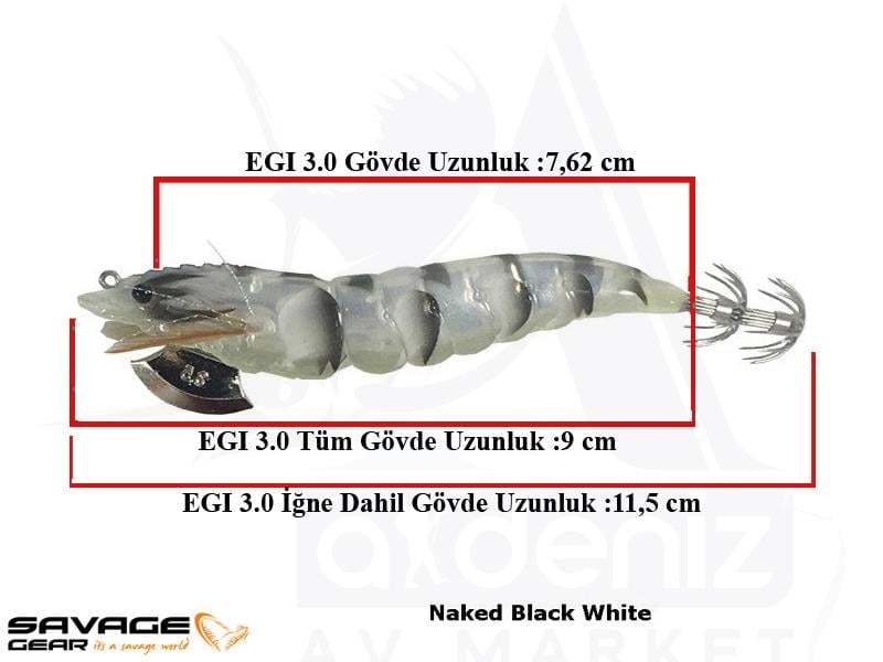 Savage gear 3D Shırımp Egı Jıg 7.5 cm 14 gr Suni Yem #Naked Black White