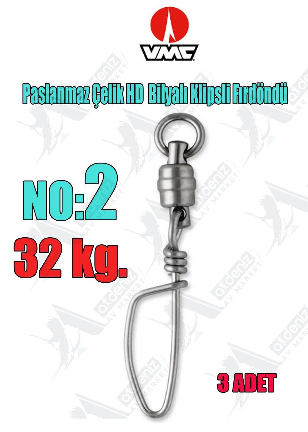 VMC Paslanmaz Çelik HD Bilyalı Klipsli Olta Fırdöndüsü No:2 (32 kg) 3 Pcs. SSHDBBTSS2VMC