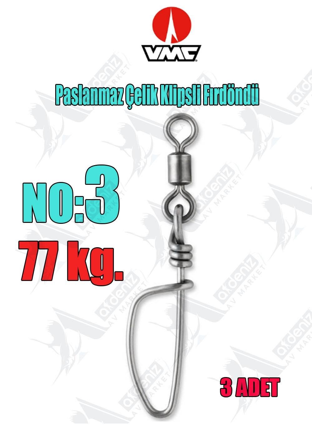 VMC Paslanmaz Çelik Klipsli Olta Fırdöndüsü No:3 (77 kg) 3 Pcs. SSTSS3VMC