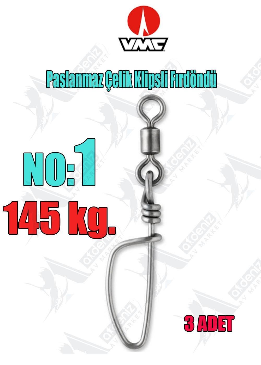 VMC Paslanmaz Çelik Klipsli Olta Fırdöndüsü No:1 (145 kg) 3 Pcs. SSTSS1VMC