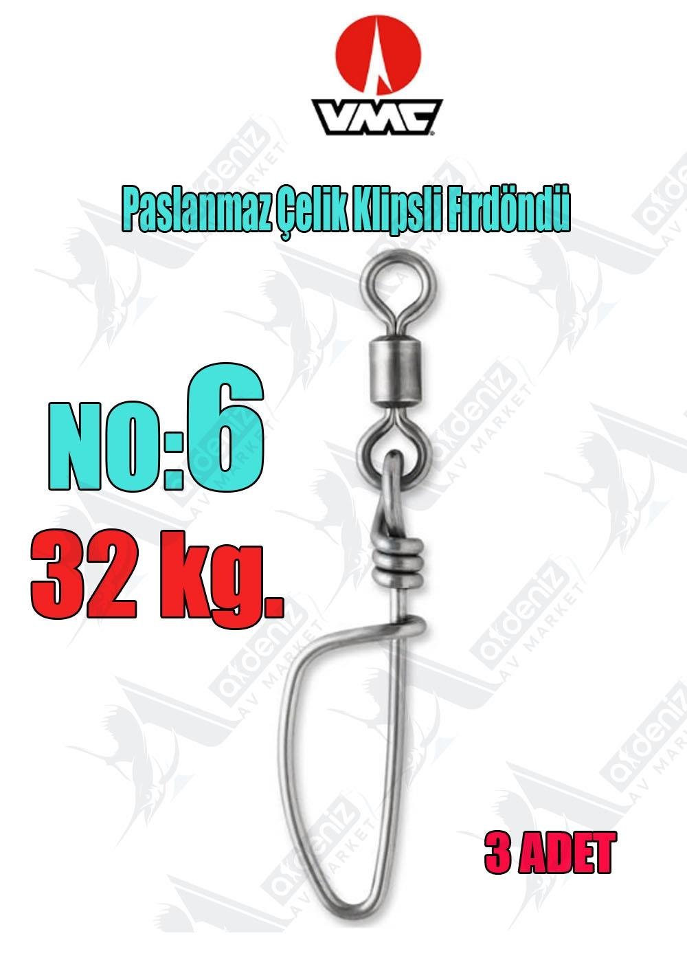 VMC Paslanmaz Çelik Klipsli Olta Fırdöndüsü No:6 (32 kg) 3 Pcs. SSTSS6VMC