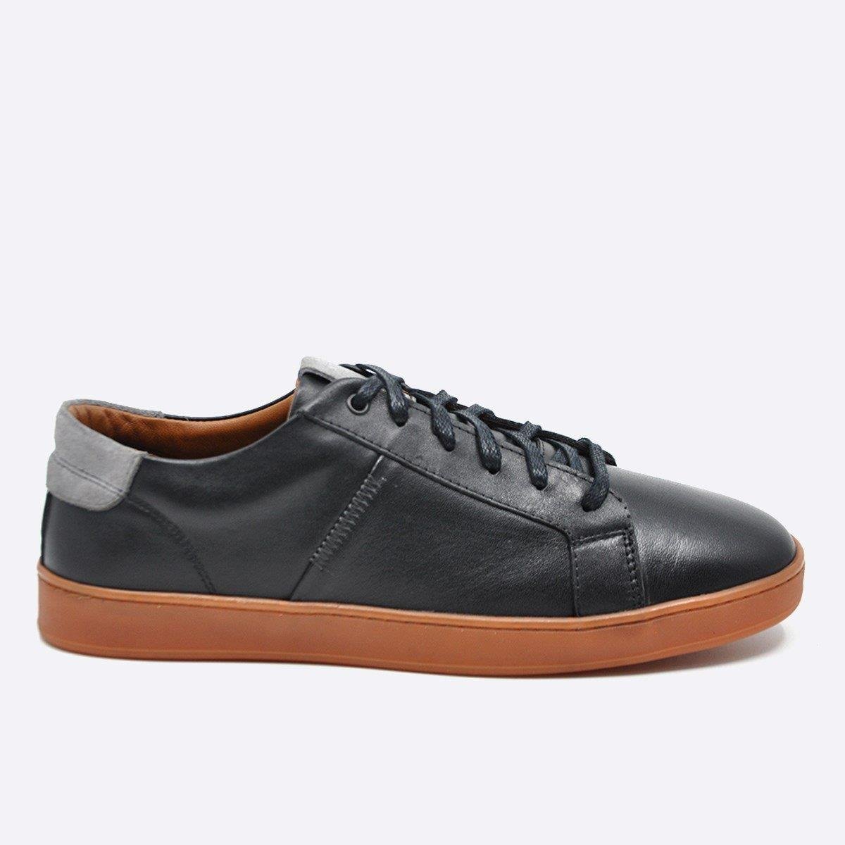 Fosco Hakiki Deri Siyah Sneaker Spor Erkek Ayakkabı 9882 100