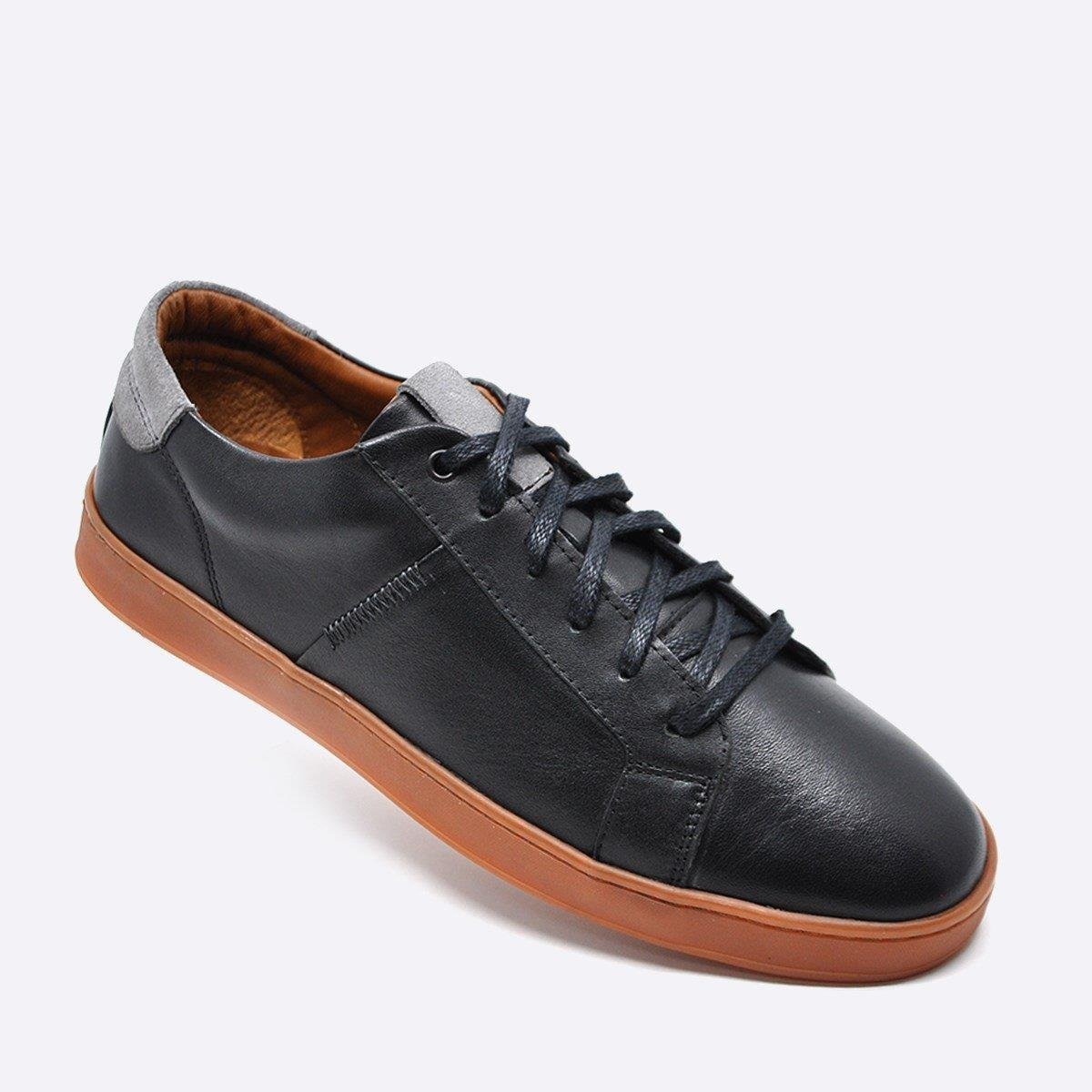 Fosco Hakiki Deri Siyah Sneaker Spor Erkek Ayakkabı 9882 100