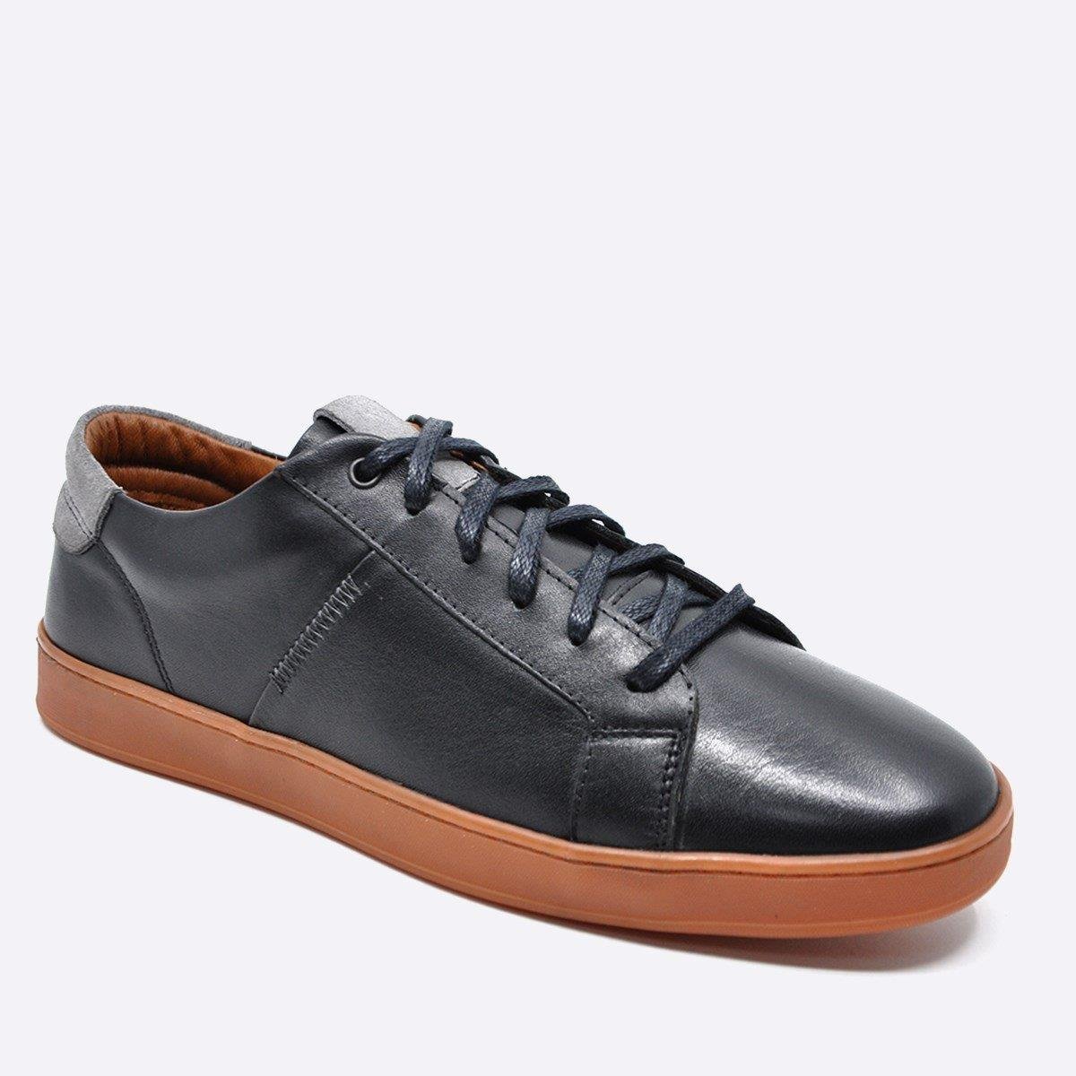 Fosco Hakiki Deri Siyah Sneaker Spor Erkek Ayakkabı 9882 100