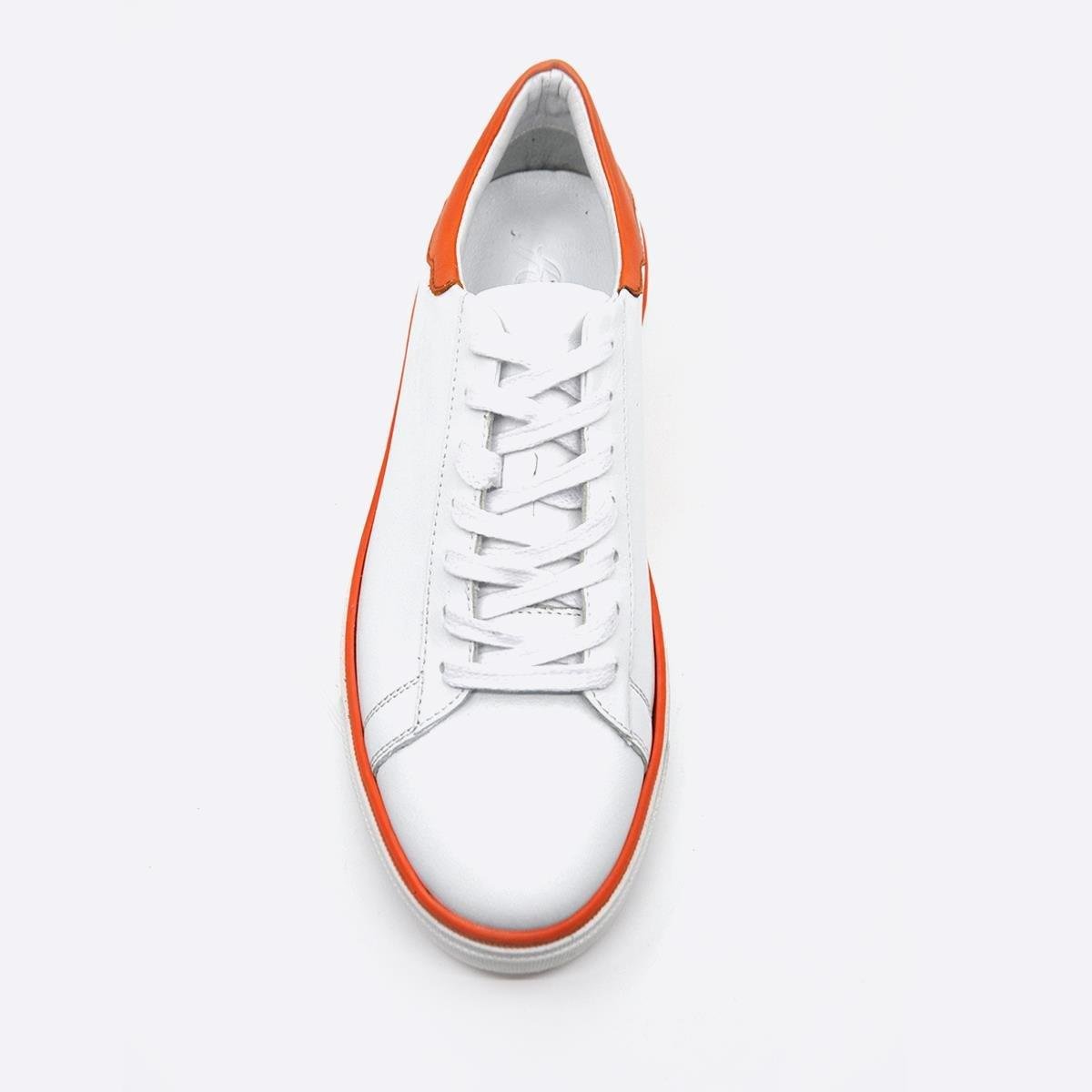 Fosco Hakiki Deri Sneaker Erkek Ayakkabı Beyaz Turuncu 9842