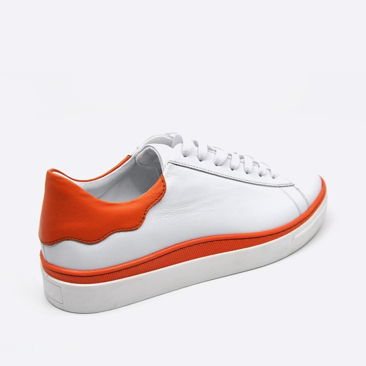 Fosco Hakiki Deri Sneaker Erkek Ayakkabı Beyaz Turuncu 9842