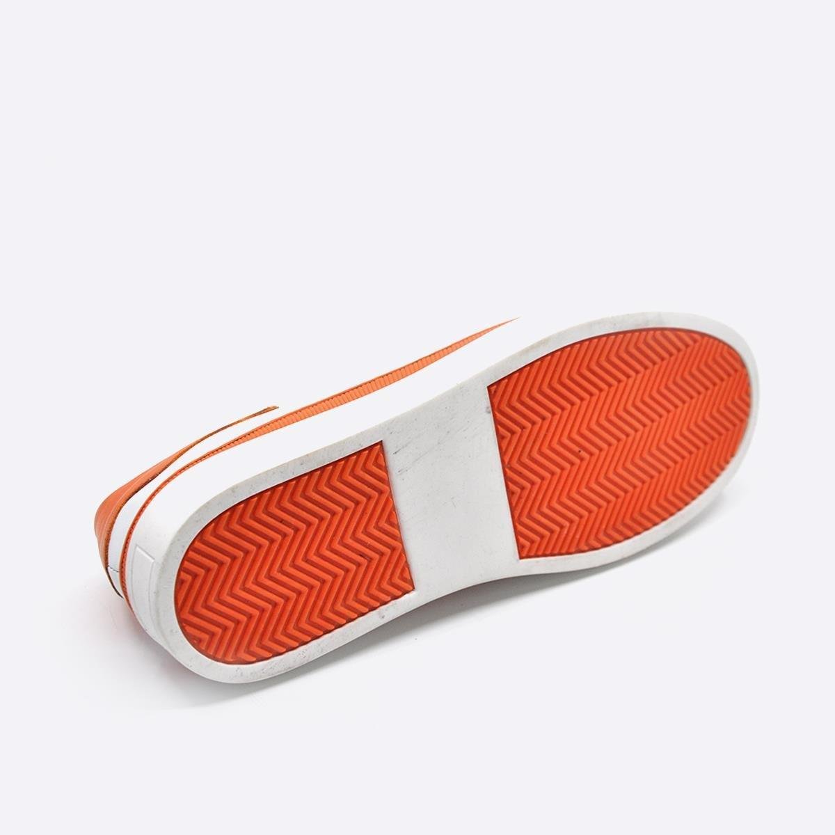 Fosco Hakiki Deri Sneaker Erkek Ayakkabı Beyaz Turuncu 9842