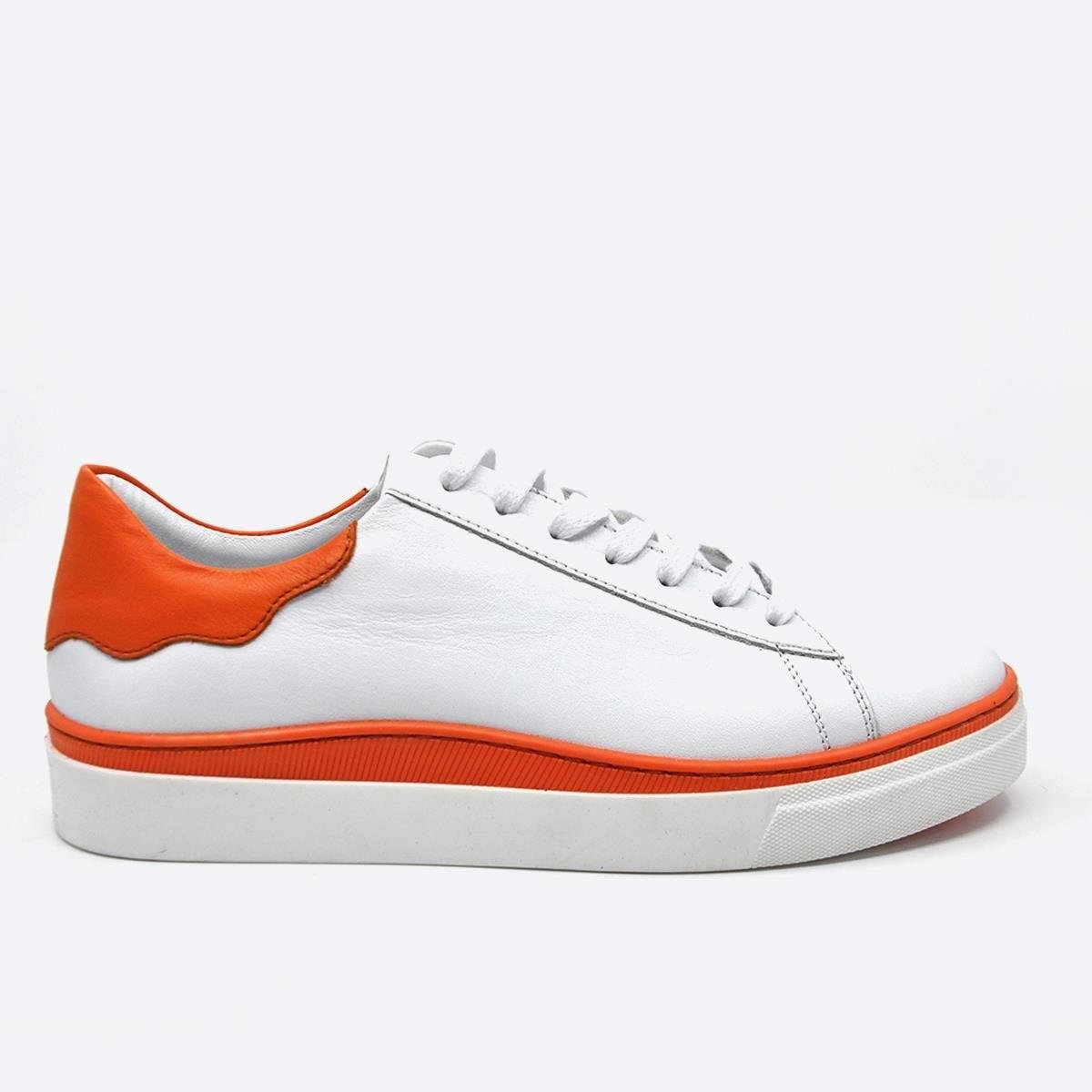 Fosco Hakiki Deri Sneaker Erkek Ayakkabı Beyaz Turuncu 9842