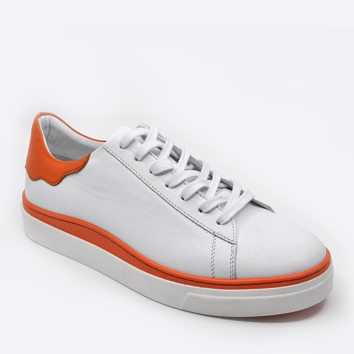 Fosco Hakiki Deri Sneaker Erkek Ayakkabı Beyaz Turuncu 9842