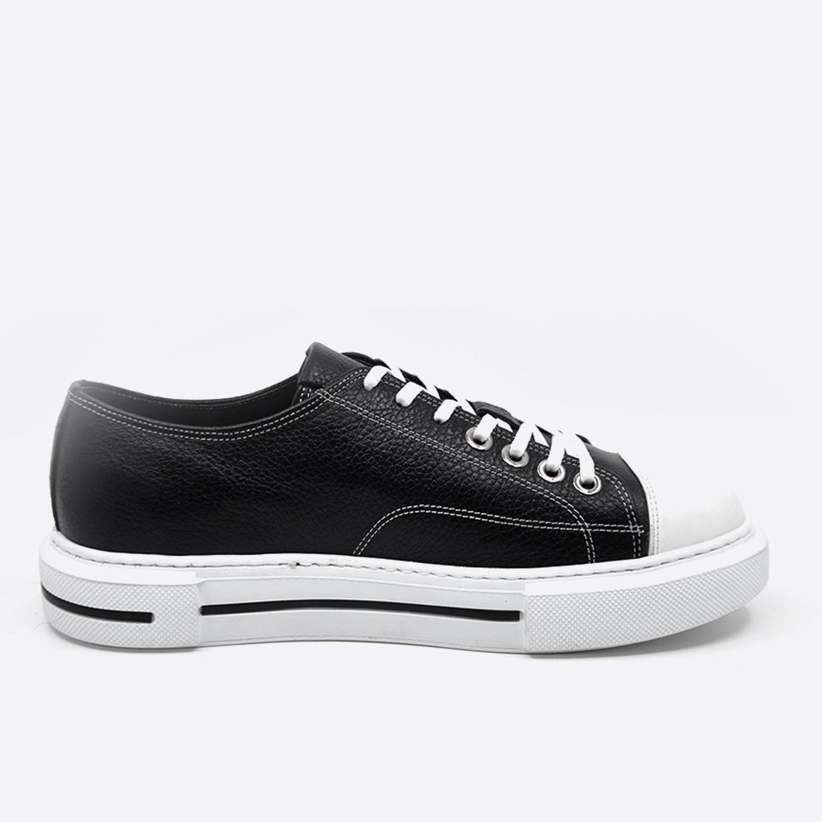 Fosco Hakiki Deri Sneaker Erkek Ayakkabı Siyah Beyaz 9901