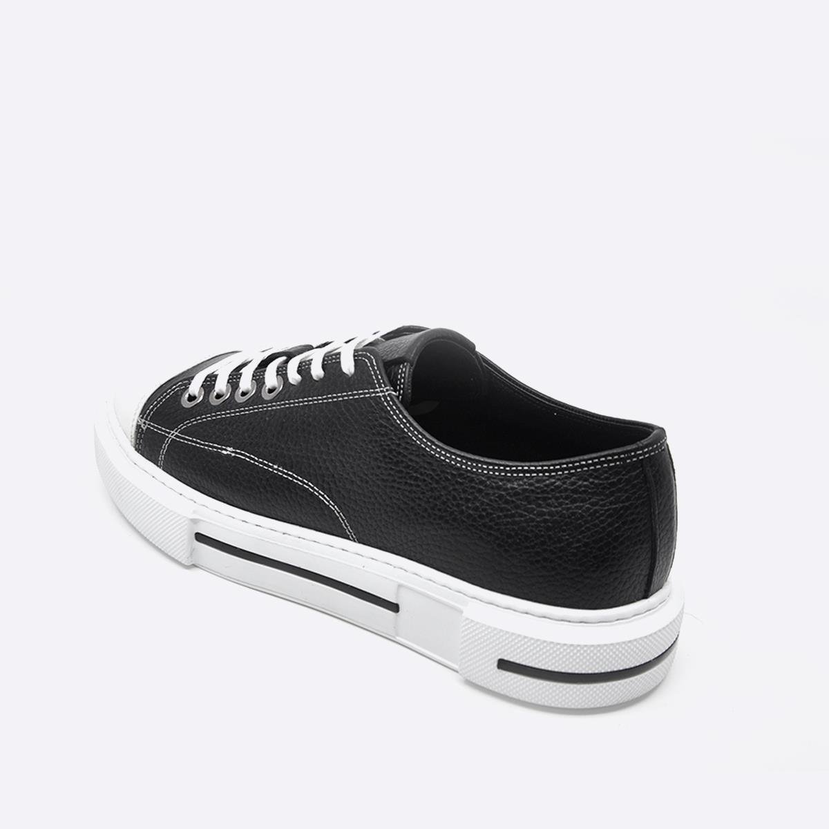 Fosco Hakiki Deri Sneaker Erkek Ayakkabı Siyah Beyaz 9901