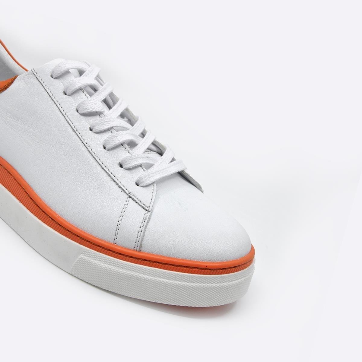 Fosco Hakiki Deri Sneaker Erkek Ayakkabı Beyaz Turuncu 9842