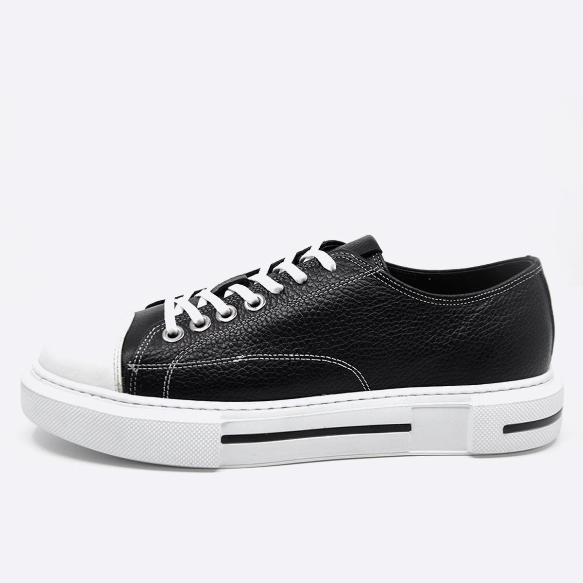 Fosco Hakiki Deri Sneaker Erkek Ayakkabı Siyah Beyaz 9901