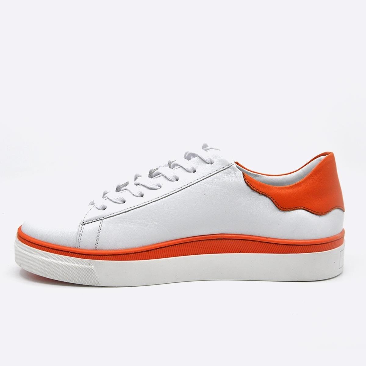 Fosco Hakiki Deri Sneaker Erkek Ayakkabı Beyaz Turuncu 9842