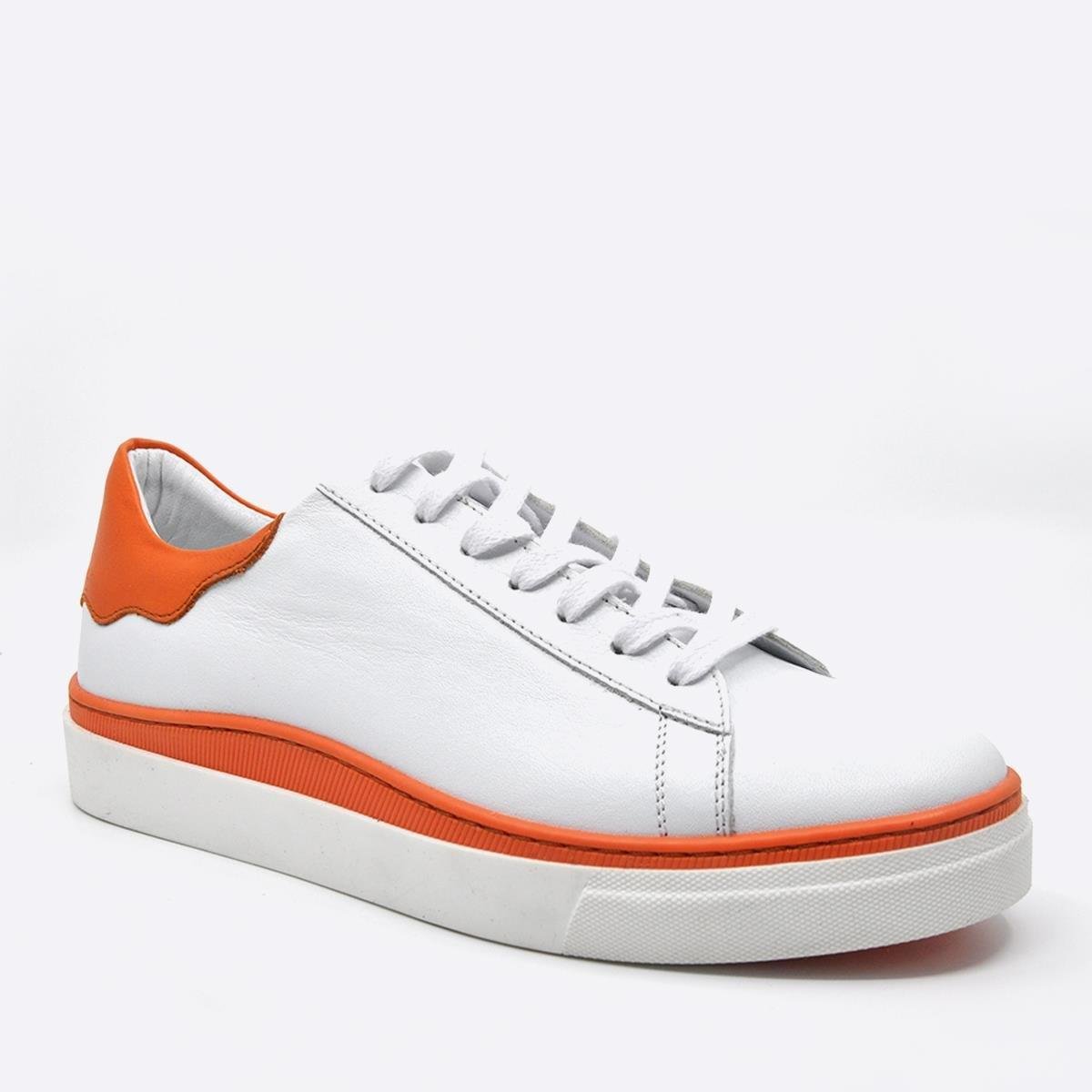Fosco Hakiki Deri Sneaker Erkek Ayakkabı Beyaz Turuncu 9842