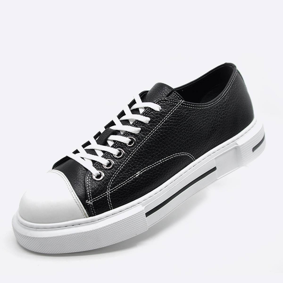 Fosco Hakiki Deri Sneaker Erkek Ayakkabı Siyah Beyaz 9901