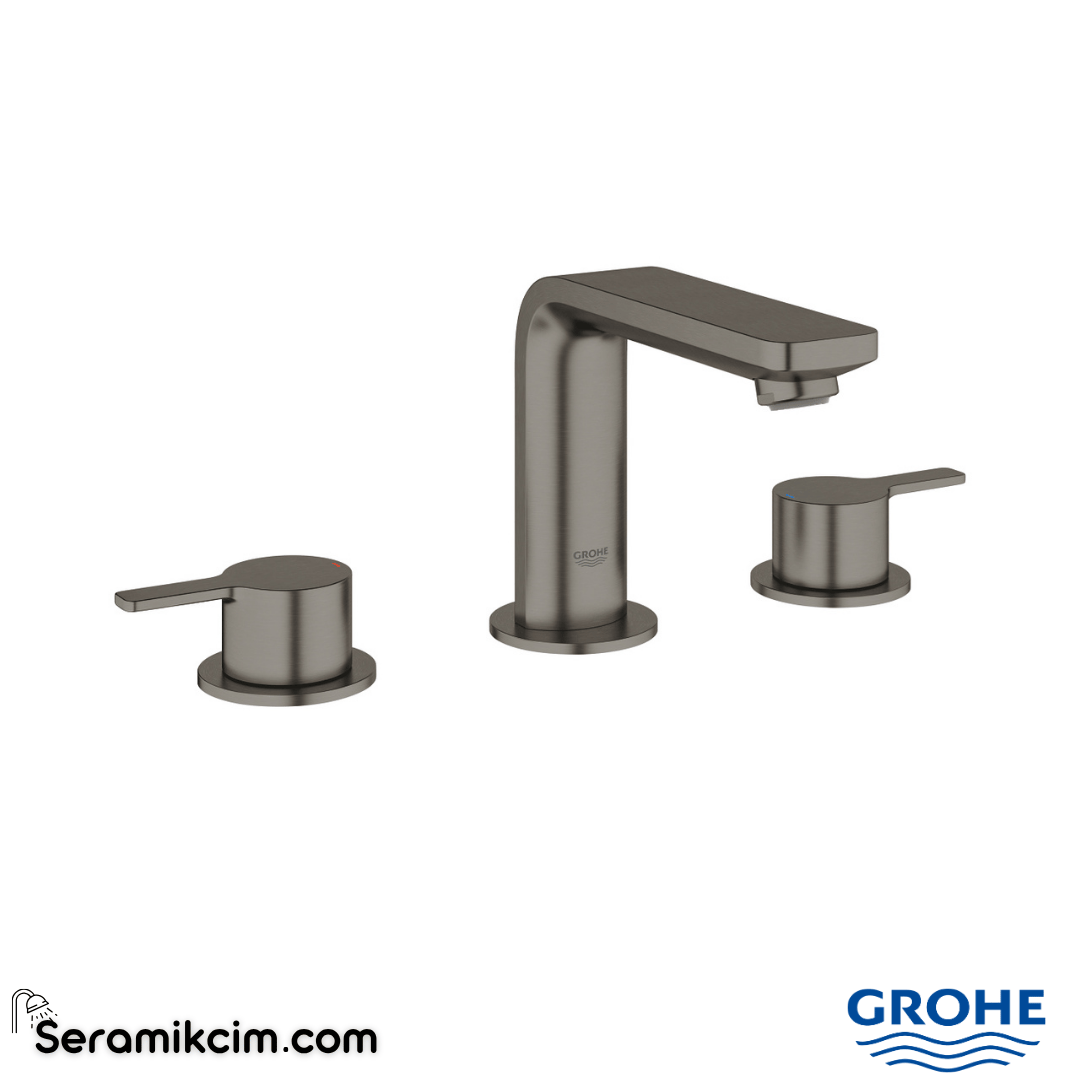 Grohe Lineare 3 Delikli Ankastre Lavabo Bataryası, Sifon Kumandalı, Fırçalı Sert Grafit 20304AL1