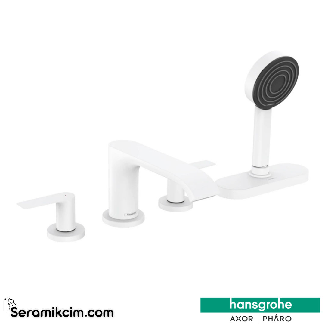 Hansgrohe Vivensis 4 Delikli Küvet Kenarı Banyo Bataryası Sbox İle Mat Beyaz 75444700