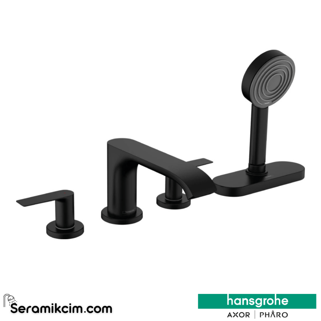 Hansgrohe Vivensis 4 Delikli Küvet Kenarı Banyo Bataryası Satin Siyah 75444670