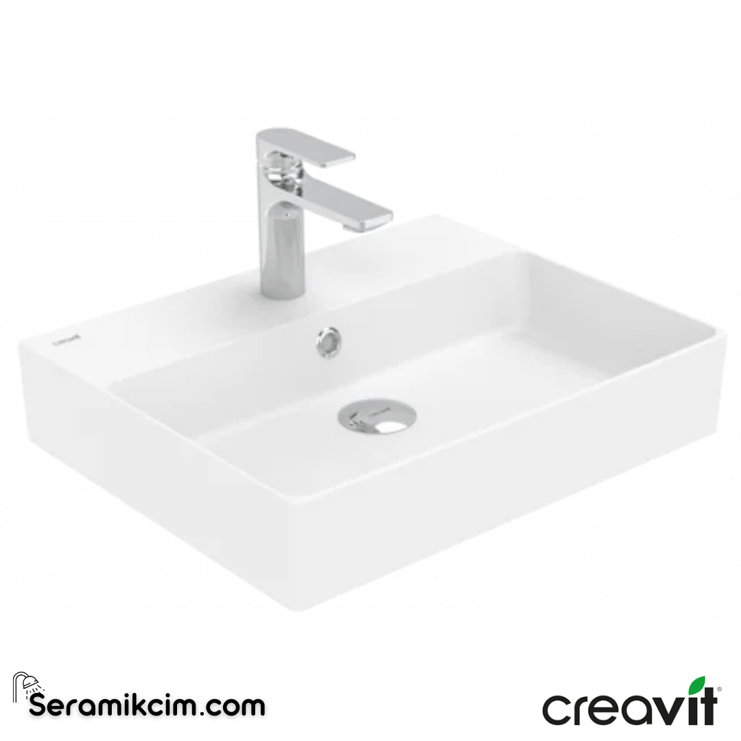 Creavit Volga 40x50cm Tezgah Üstü Düz Kare Lavabo Extra Beyaz VX242-00CB00E-0000 - VX242-00CB00E-0000