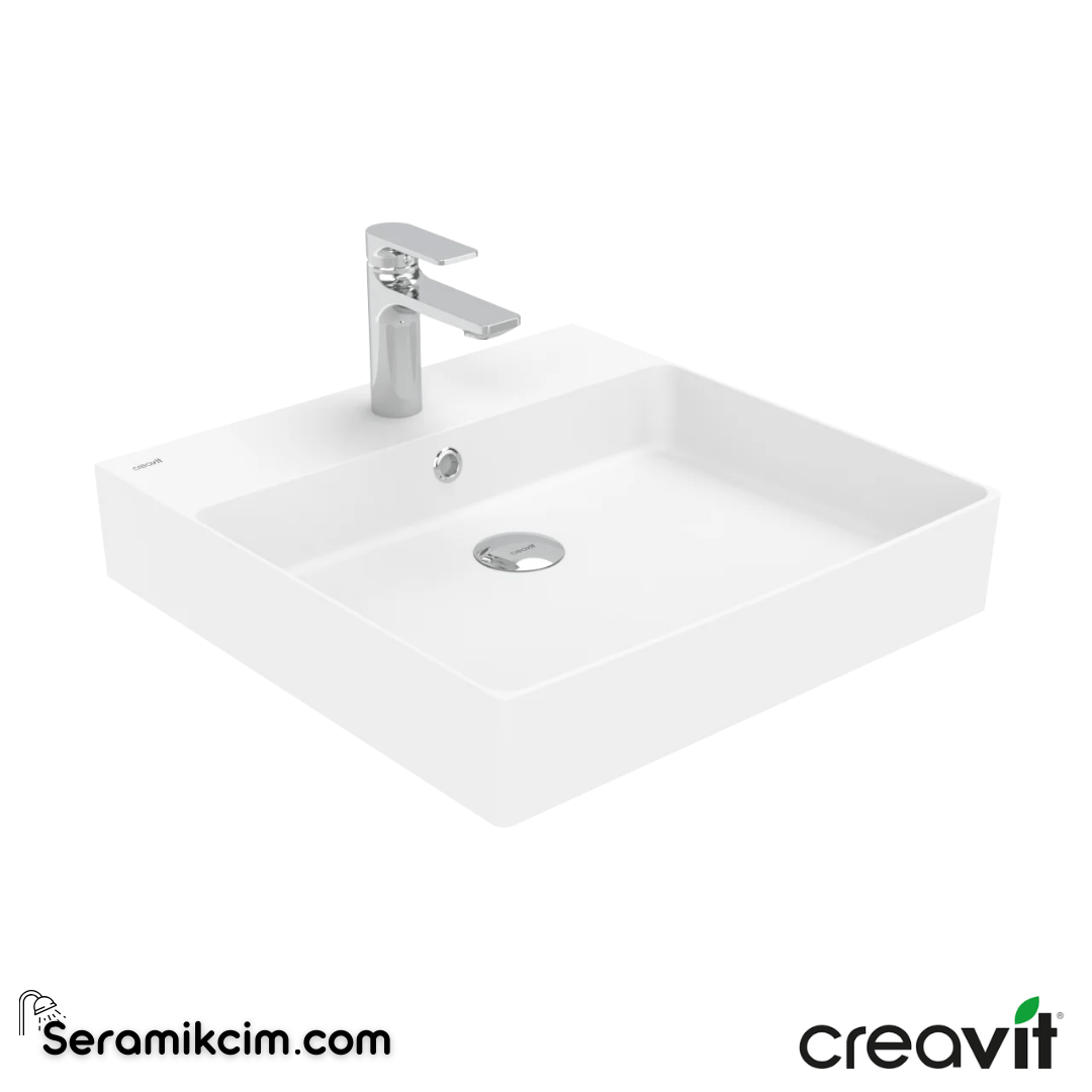 Creavit Volga 50x50cm Tezgah Üstü Düz Kare Lavabo Extra Beyaz VX255-00CB00E-0000 - VX255-00CB00E-0000