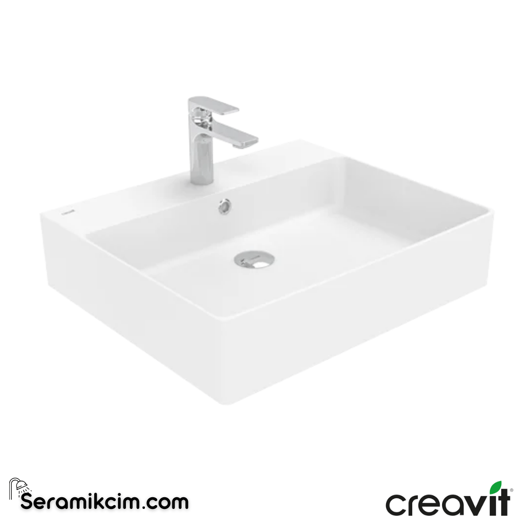 Creavit Volga 50x60cm Tezgah Üstü Düz Kare Lavabo Extra Beyaz VX260-00CB00E-0000 - VX260-00CB00E-0000