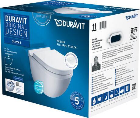Duravit Starck 3 Kanalsız Rimless Asma Klozet (Özel Kutuda, Yavaş Kapanır Kapak Dahil) - 45273900A1