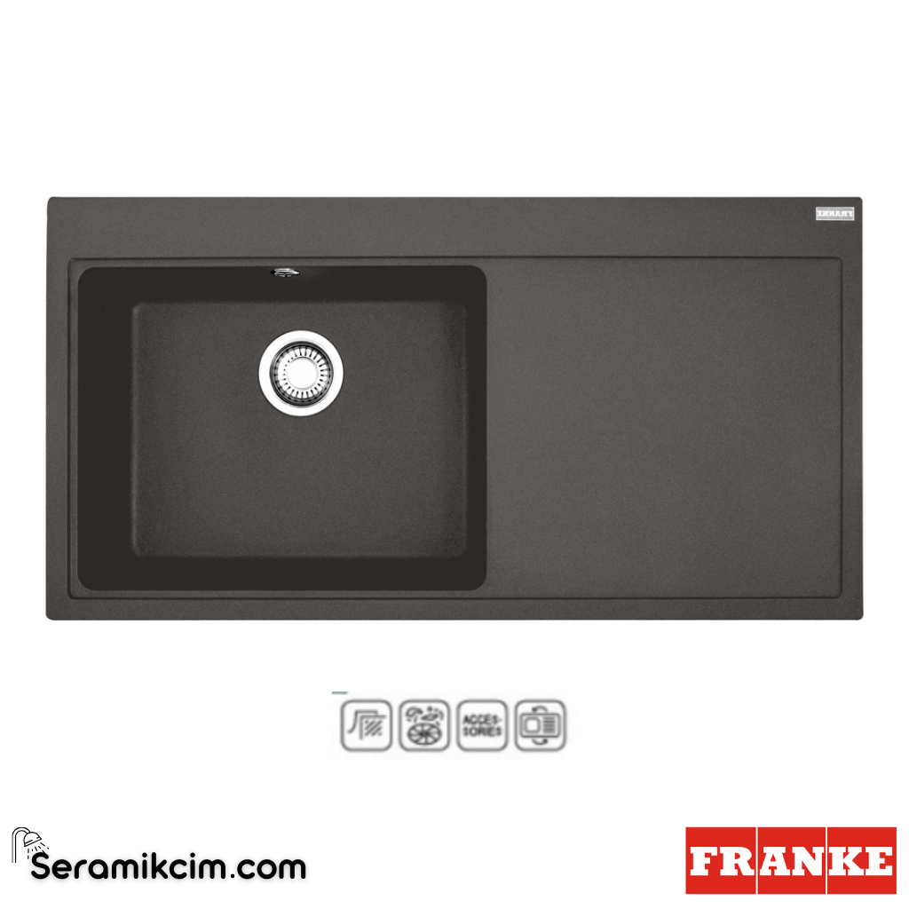 Franke Mythos MTG 611-100 Tezgahüstü Sağ Damlalıklı 1 Gözlü Dikdörtgen 1000x515mm Granit Eviye Slate Grey - 114.0723.964