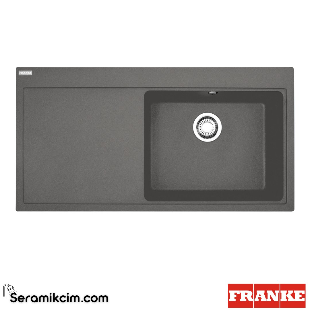 Franke Mythos MTG 611-100 Tezgahüstü Sol Damlalıklı 1 Gözlü Dikdörtgen 1000x515mm Granit Eviye Stone Grey 114.0476.999