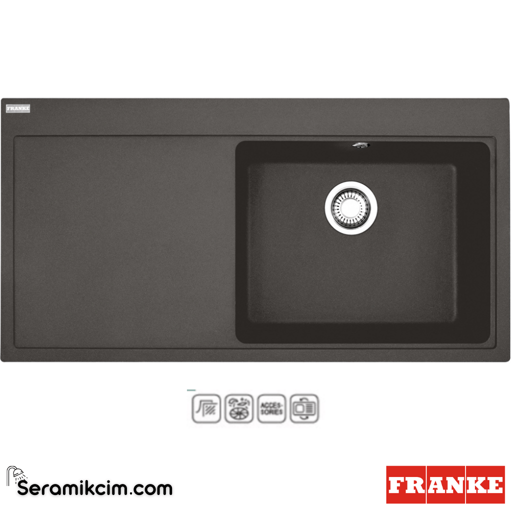 Franke Mythos MTG 611-100 Tezgahüstü Sol Damlalıklı 1 Gözlü Dikdörtgen 1000x515mm Granit Eviye Slate Grey - 114.0723.963