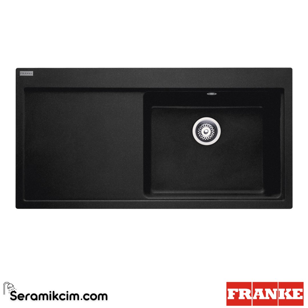 Franke Mythos MTG 611-100 Tezgahüstü Sol Damlalıklı 1 Gözlü Dikdörtgen 1000x515mm Granit Eviye Nero 114.0476.995