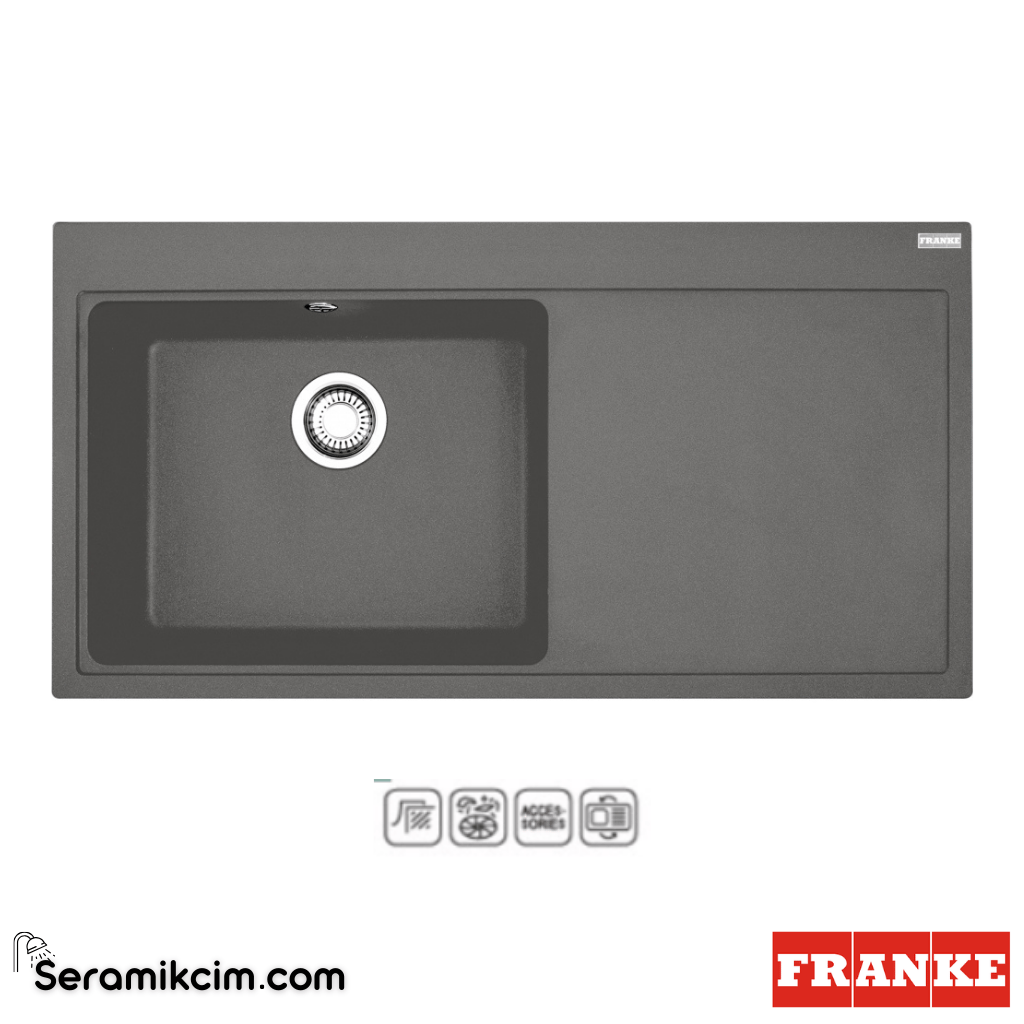 Franke Mythos MTG 611-100 Tezgahüstü Sağ Damlalıklı 1 Gözlü Dikdörtgen 1000x515mm Granit Eviye Stone Grey - 114.0477.000