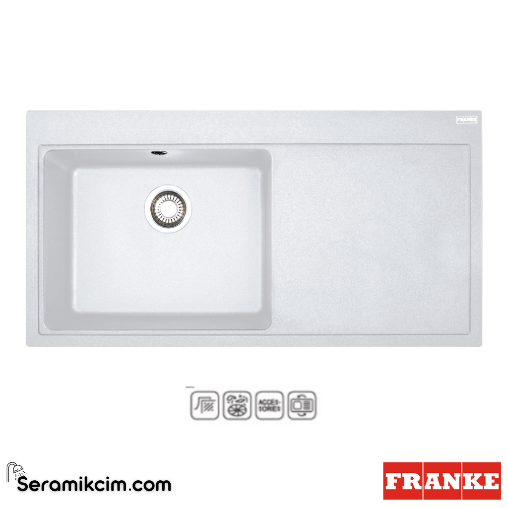 Franke Mythos MTG 611-100 Tezgahüstü Sağ Damlalıklı 1 Gözlü Dikdörtgen 1000x515mm Granit Eviye Bianco - 114.0477.022